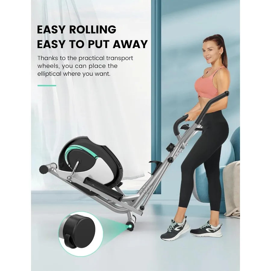 Hyperquiet elliptical machine for home fitness with compact design 8level adjustable resistance 6KG flywheel pulse sensor and L