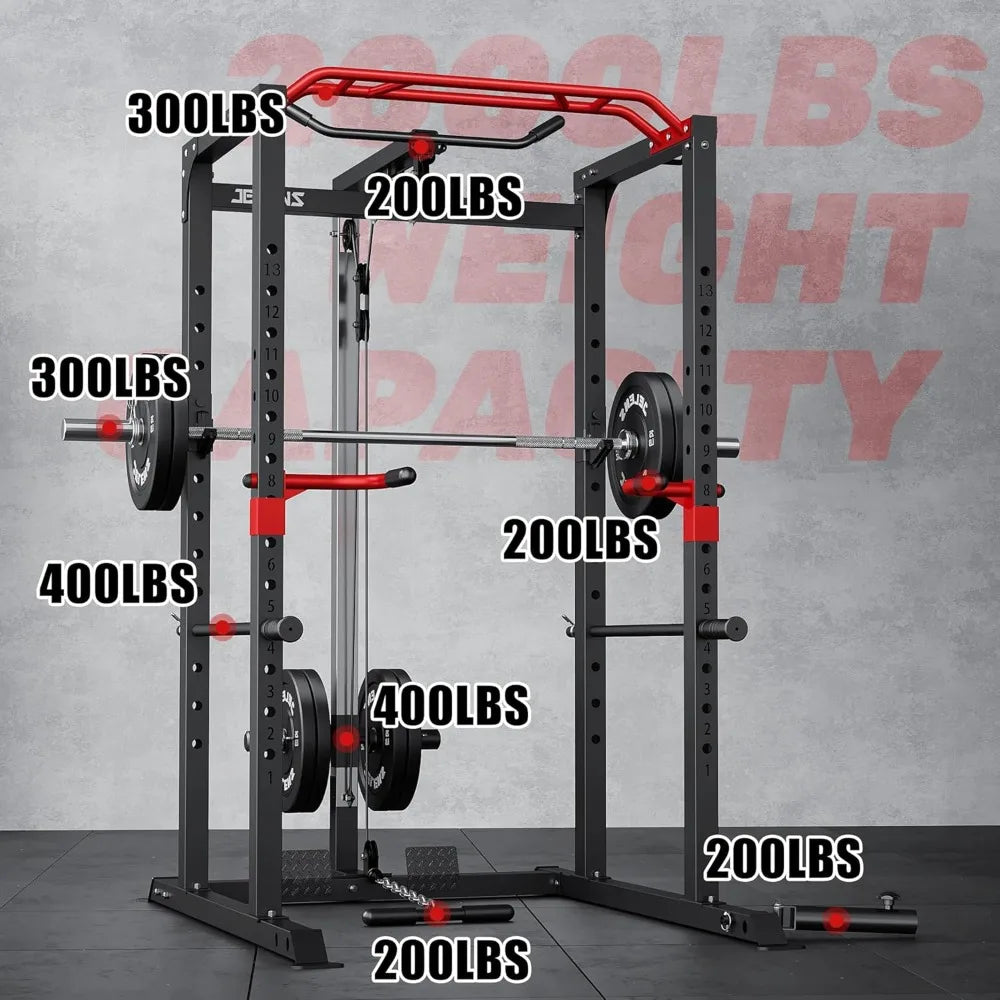 1 Unit Power Cage with 2000LBS Capacity – Multi-Function S11 Rack, LAT Pulldown & Training Attachments –Perfect for Home Gyms