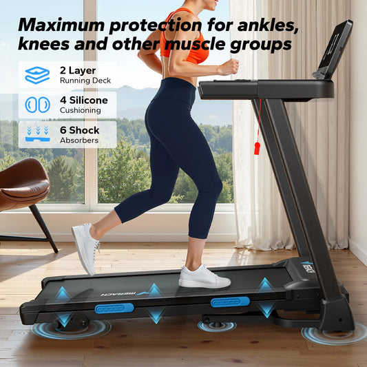 MERACH Foldable Treadmill T12 Incline Quiet Treadmills Double Deck Technology 4 Silicone Shock Cushion Heart Rate Monitoring