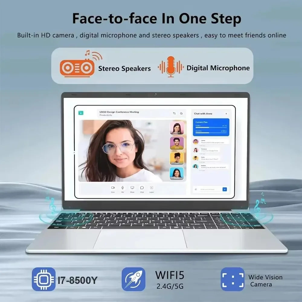 Laptops Windows 11 Laptop Intel i7 8500Y 16GB RAM 1TB SSD Portable Office Study Laptop Computer PC Fingerprint Unlock Notebook