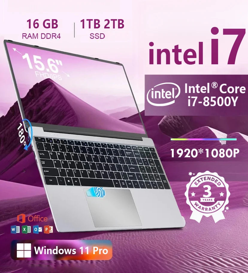 New Laptops Windows 11 15.6 inch Laptop Intel i7 8500Y 16GB RAM 1TB SSD Portable Office Study Laptop Computer Gaming Notebook