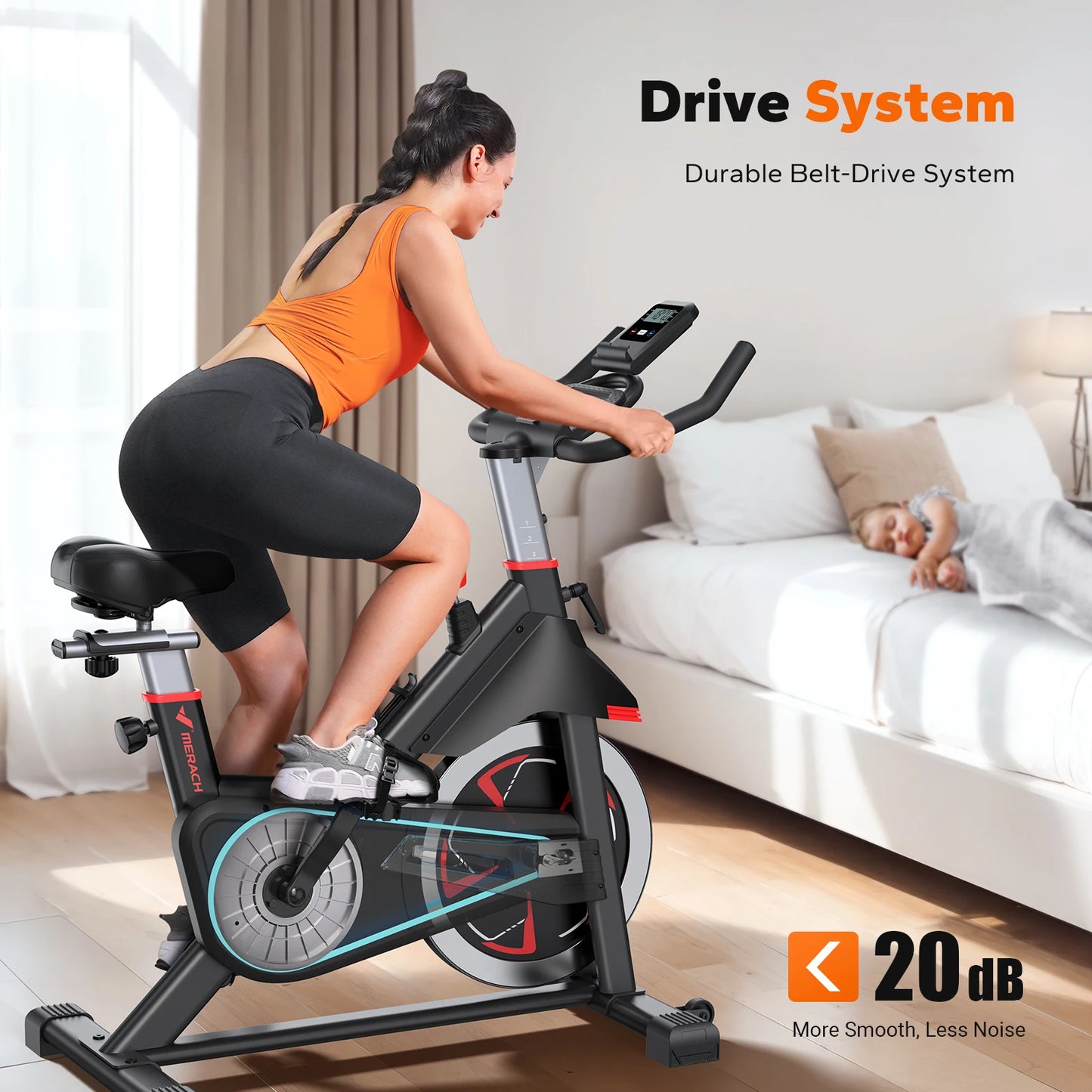 MERACH Exercise Bike S38 Indoor Cycling Magnetic Resistance Exclusive App 300lbs Capacity Comfortable Seat for Home&Weight Loss