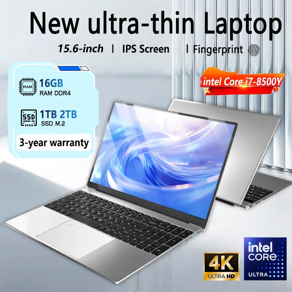 Laptops Windows 11 Laptop Intel i7 8500Y 16GB RAM 1TB SSD Portable Office Study Laptop Computer PC Fingerprint Unlock Notebook