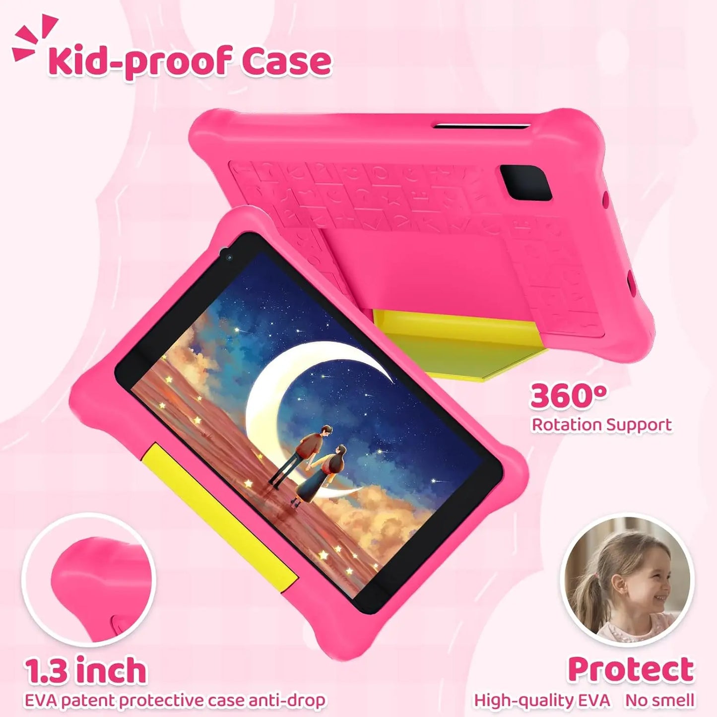 7Inch Kid Tablet Android13, 5GB RAM 32GB ROM,128GB Expand,WiFi,2500mAh Battery,Dual Camera, Children's Gift Kids Software,PK BDF