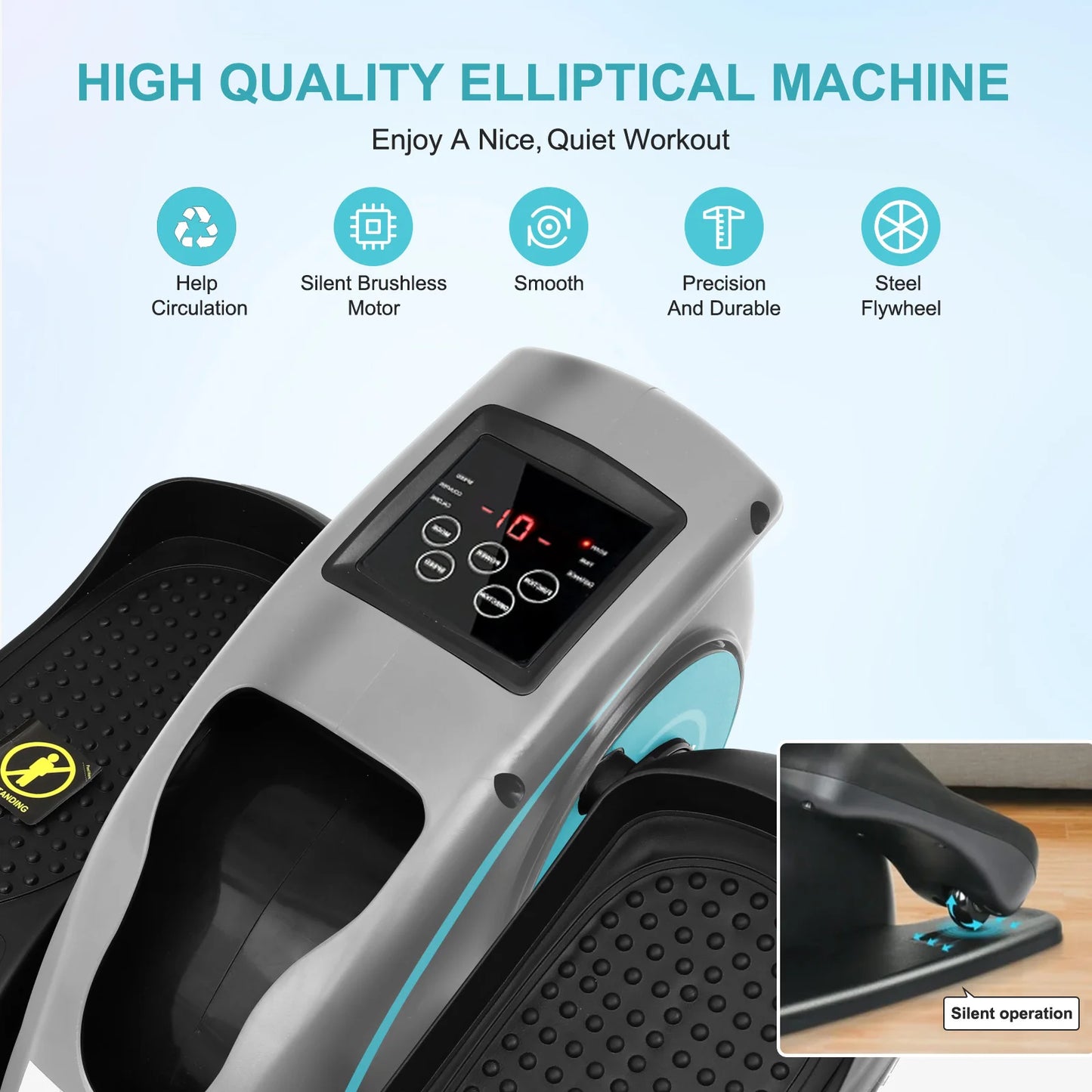 Electric Elliptical Machine Pedal Exerciser Under Desk Touch Screen 5-Speed Portable Trainer Home Office For Adults Seniors