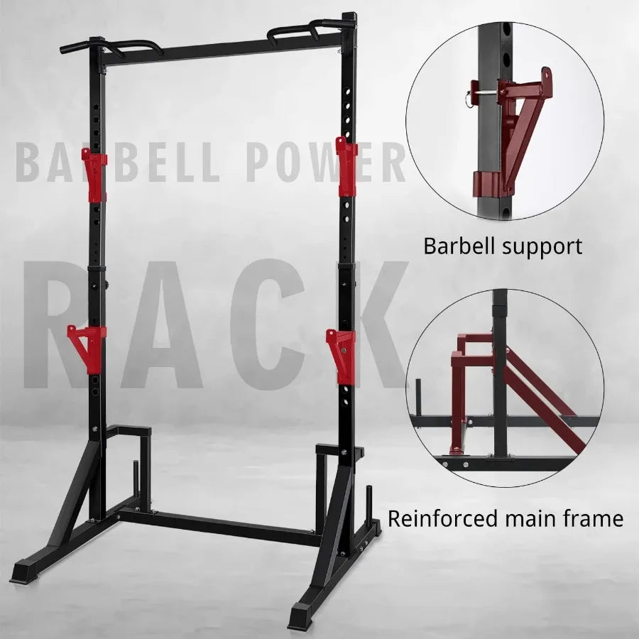 Multifunction Power Rack with Pull Up Bar for Home Gym: Heavy Capacity Adjustable Squat Stand Rack with Durable Cage Design for