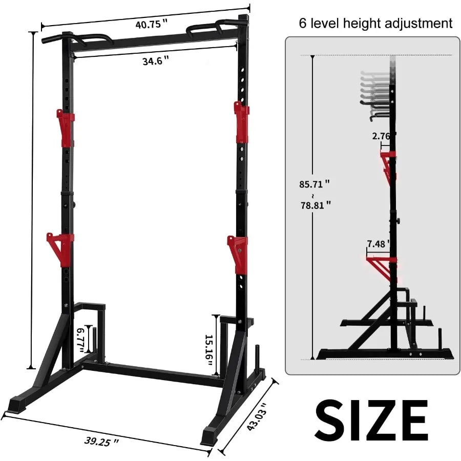 Multifunction Power Rack with Pull Up Bar for Home Gym: Heavy Capacity Adjustable Squat Stand Rack with Durable Cage Design for