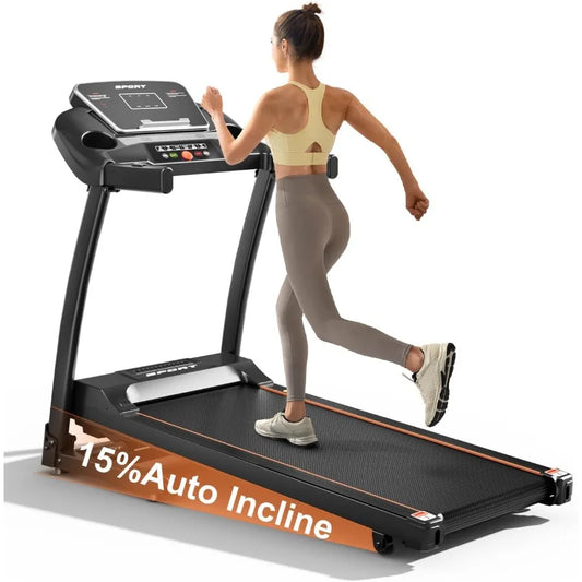 Treadmill with Incline, Treadmills for Home, 0-15% Auto Incline, 3.0HP Folding Treadmills for Running Walking with 300 LBS Weigh