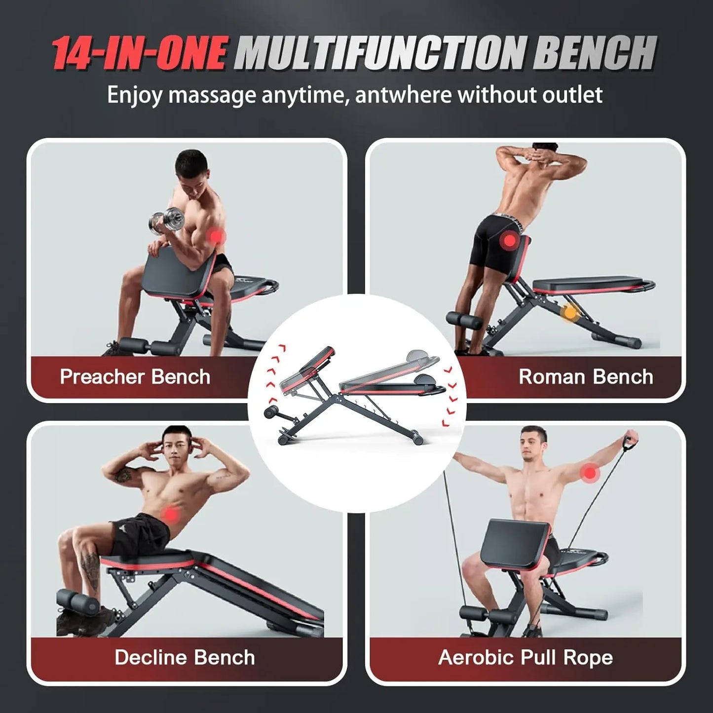 14-in-1 Multi-Functional Weight Bench 1000 lbs Capacity Workout Bench for Home Gym Foldable Incline Bench for Full Body Workout