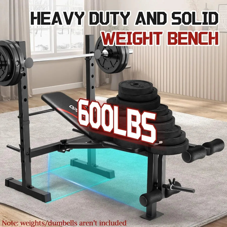 MultiFunction Weight Bench Set with Squat Rack Leg Extension Leg Curl Adjustable Workout Bench for Full Body Fitness Foldable F