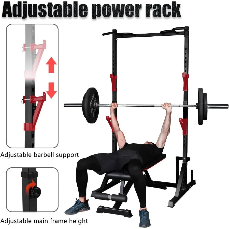 Multifunction Power Rack with Pull Up Bar for Home Gym: Heavy Capacity Adjustable Squat Stand Rack with Durable Cage Design for