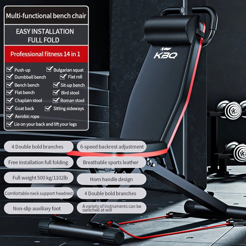New multi-functional folding fitness bench - adjustable Roman chair, dumbbell bench with pillow pad, headrest and drawstring