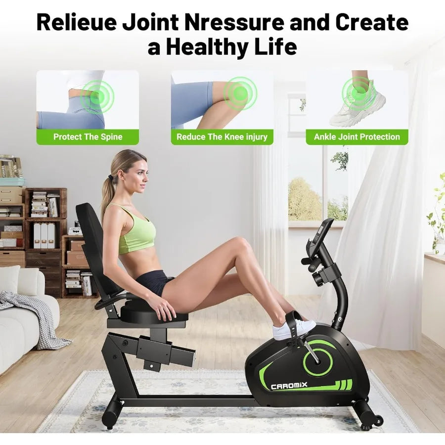 Caromix Recumbent Exercise Bike for Adults Seniors Stationary Bike for Home with Comfortable Seat and Heart Rate Handle Magneti