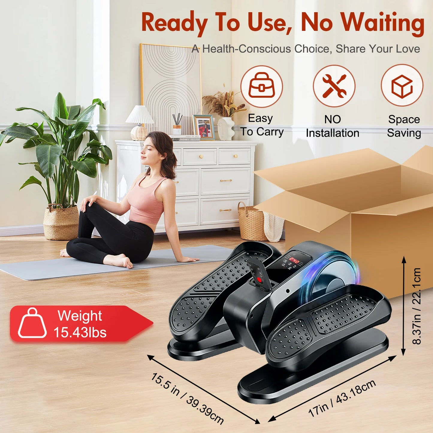 Under Desk Elliptical Electric Machine Portable Ellipse Leg Exerciser as Seen on TV with Remote LCD Display Quiet Seated Pedal