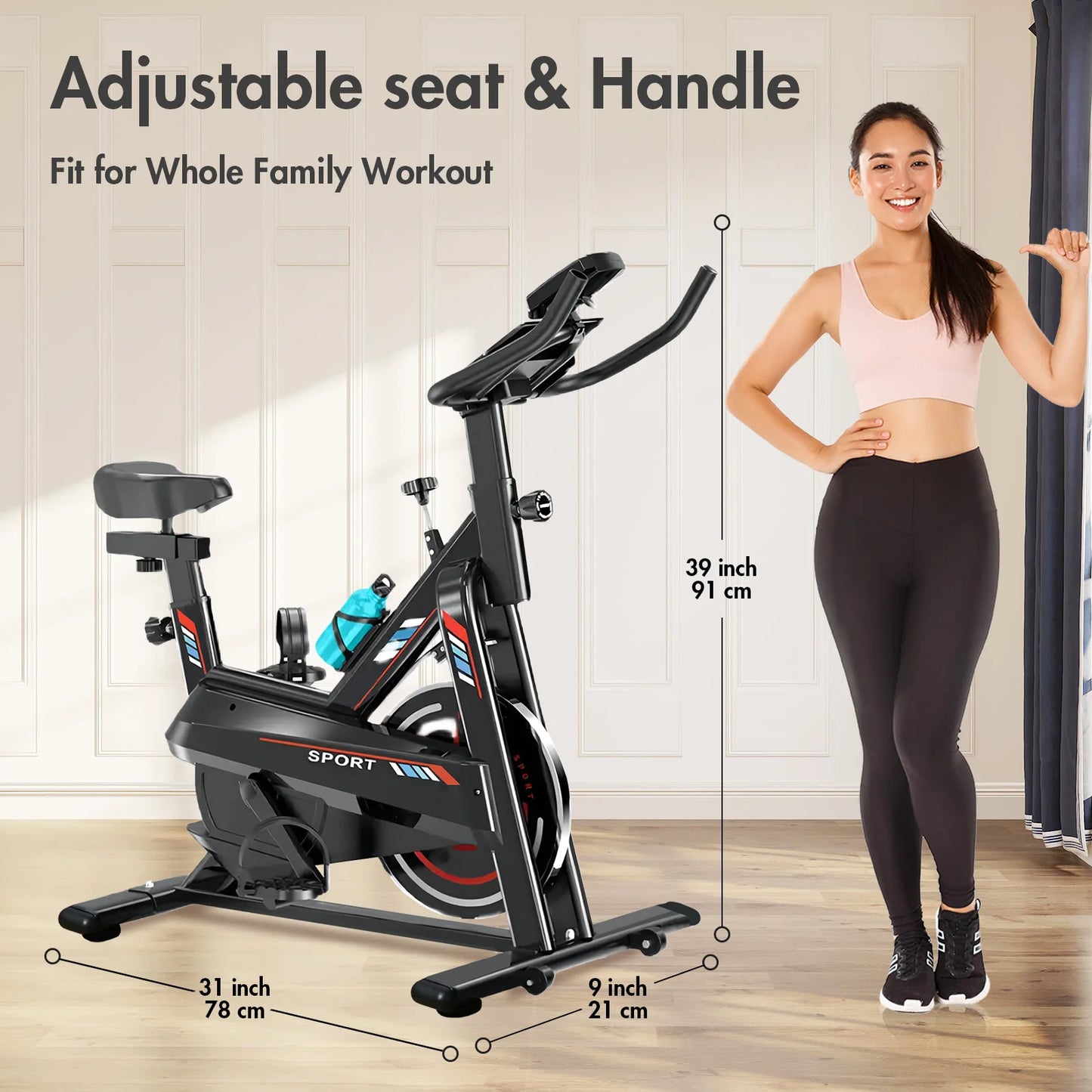 Exercise Bike Dynamic Foldable Magnetic Indoor Smart Cycling Bike Featuring Heart Rate Low Noise Digital Display Felt Pad