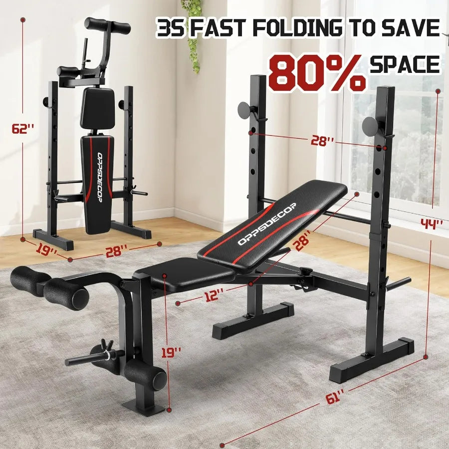 MultiFunction Weight Bench Set with Squat Rack Leg Extension Leg Curl Adjustable Workout Bench for Full Body Fitness Foldable F