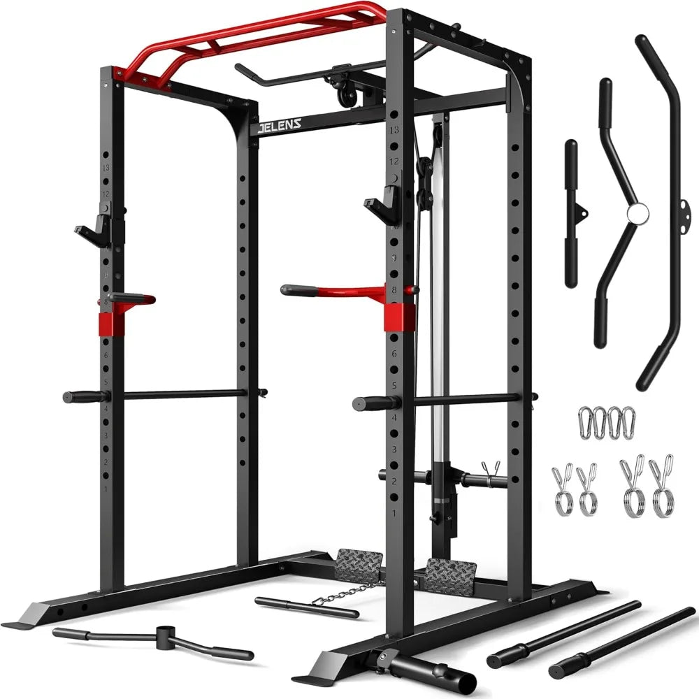 1 Unit Power Cage with 2000LBS Capacity – Multi-Function S11 Rack, LAT Pulldown & Training Attachments –Perfect for Home Gyms