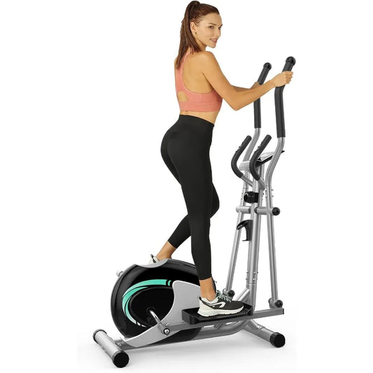 Hyperquiet elliptical machine for home fitness with compact design 8level adjustable resistance 6KG flywheel pulse sensor and L