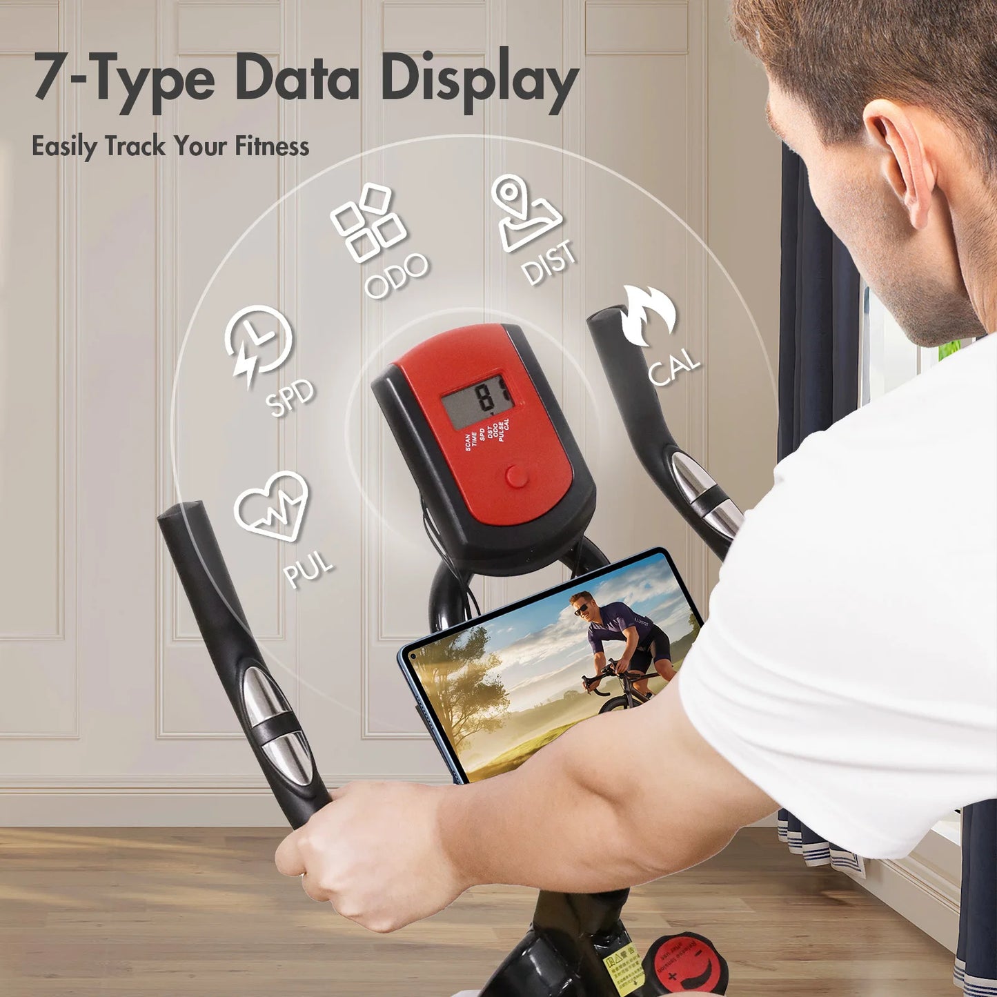 Exercise Bike Dynamic Foldable Magnetic Indoor Smart Cycling Bike Featuring Heart Rate Low Noise Digital Display Felt Pad