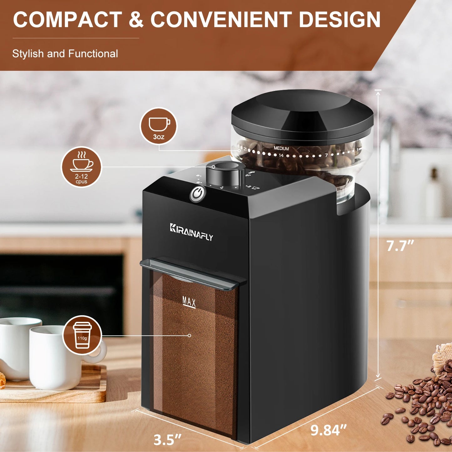 Automatic Burr Mill Coffee Grinder Electric Coffee Bean Grinding With 28 Adjustable Gears for Espresso French Press Drip Coffee
