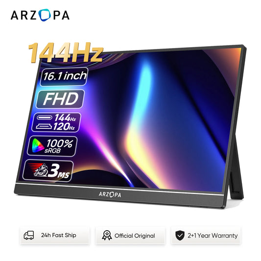 ARZOPA 16.1 inches Portable Gaming Monitor 144hz 100%sRGB 1080P FHD IPS Screen Second Screen for Switch,Xbox,PS5,Laptop,Mac,Z1FC