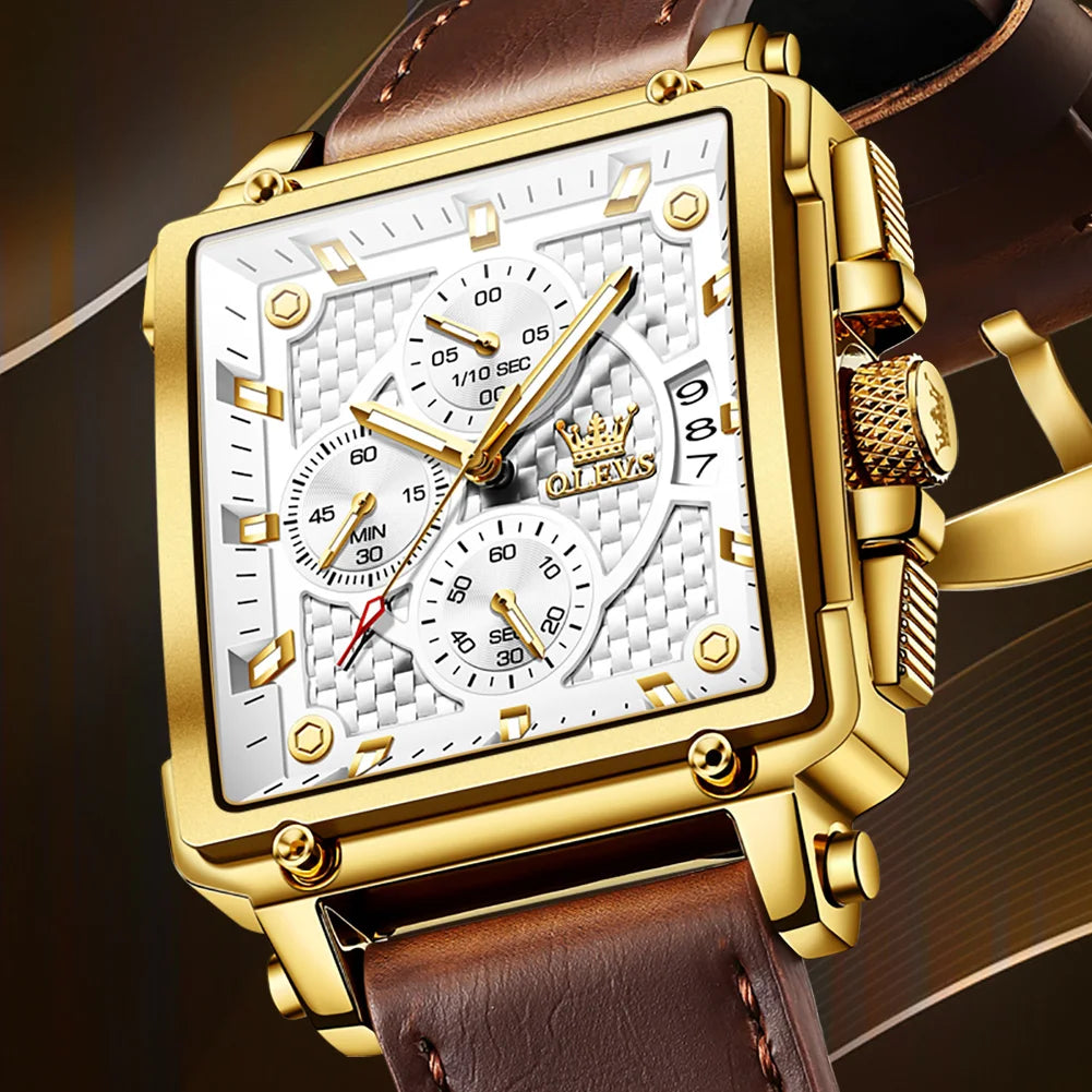 OLEVS Creative square Top Brand  Men's Watches Multifunctional Waterproof Luxury Fashion Watch For Men Luminous Original watch