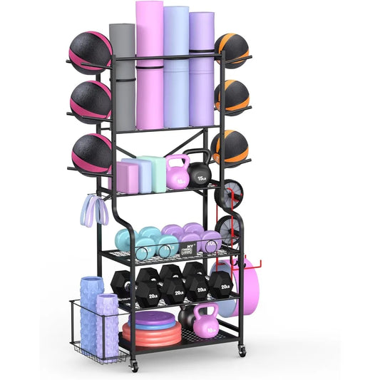 Yoga Mat Storage Racks,Home Gym Storage Rack for Dumbbells Kettlebells Foam Roller, Yoga Strap and Resistance Bands