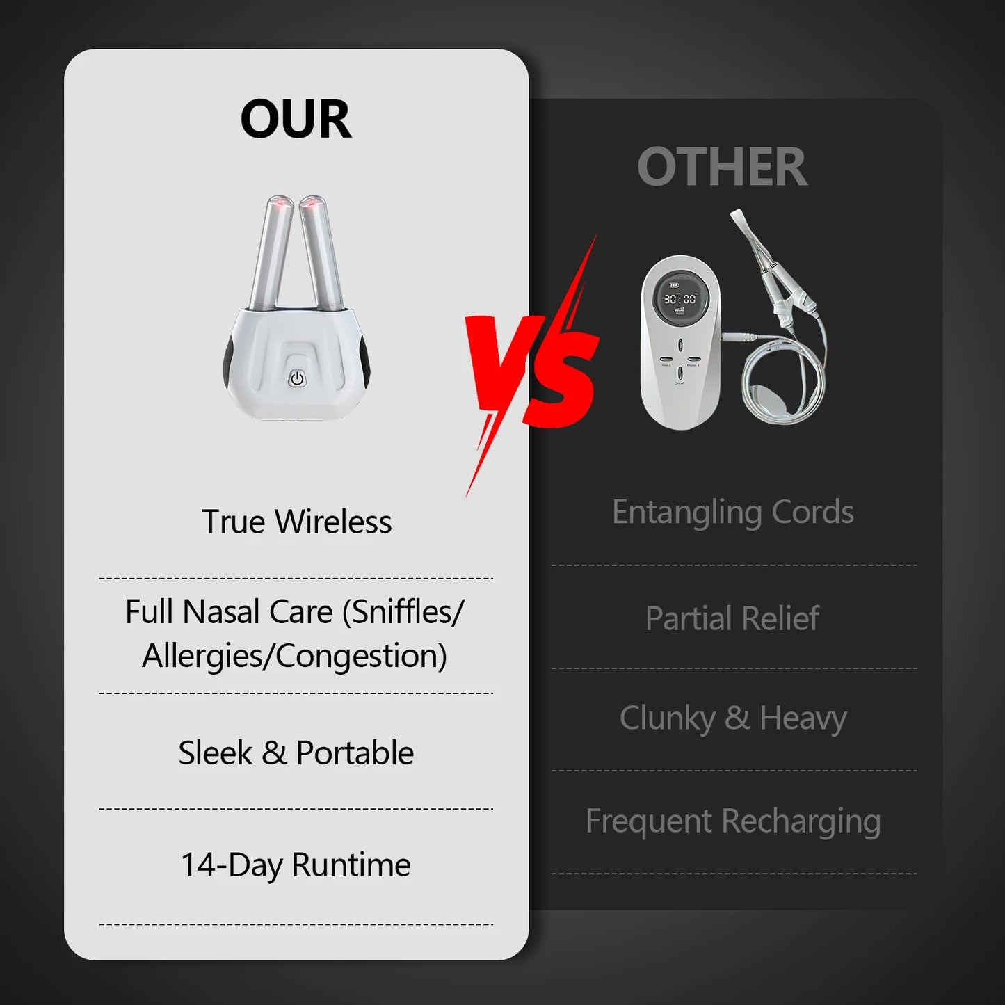 Cordless Red Light Nasal Therapy Device Rhinitis Relief Tool Infrared Nasal Therapy Device for Improving Nasal Ventilation