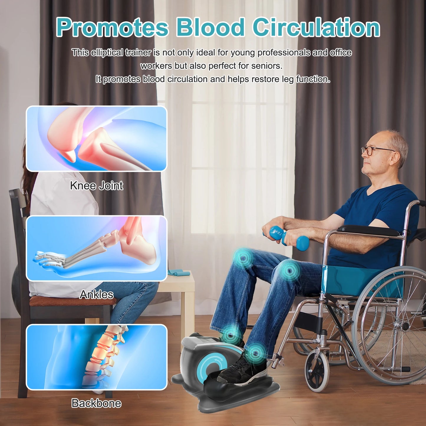 Electric Elliptical Machine Pedal Exerciser Under Desk Touch Screen 5-Speed Portable Trainer Home Office For Adults Seniors