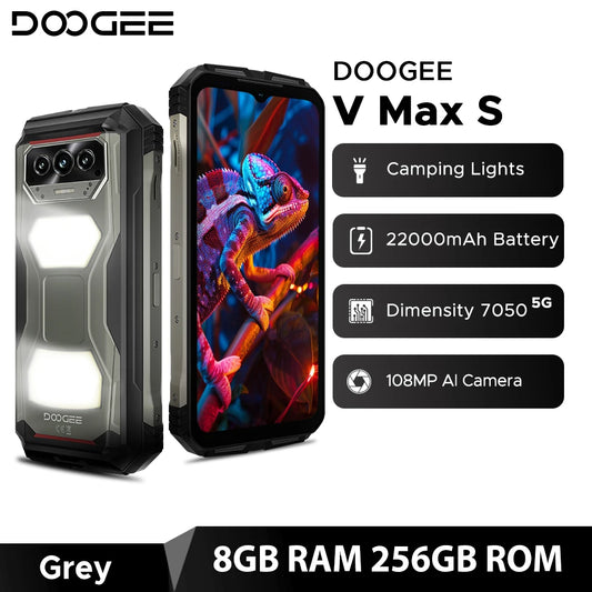 World Premiere DOOGEE V Max S 5G Rugged Phone Dual Camping Lights 22000mAh Battery 24GB(8+16) 256GB 108MP AI Camera Smartphone