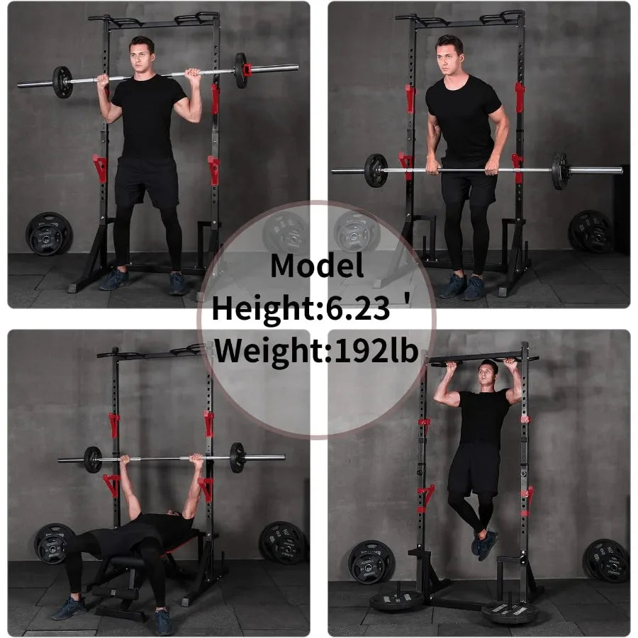 Multifunction Power Rack with Pull Up Bar for Home Gym: Heavy Capacity Adjustable Squat Stand Rack with Durable Cage Design for