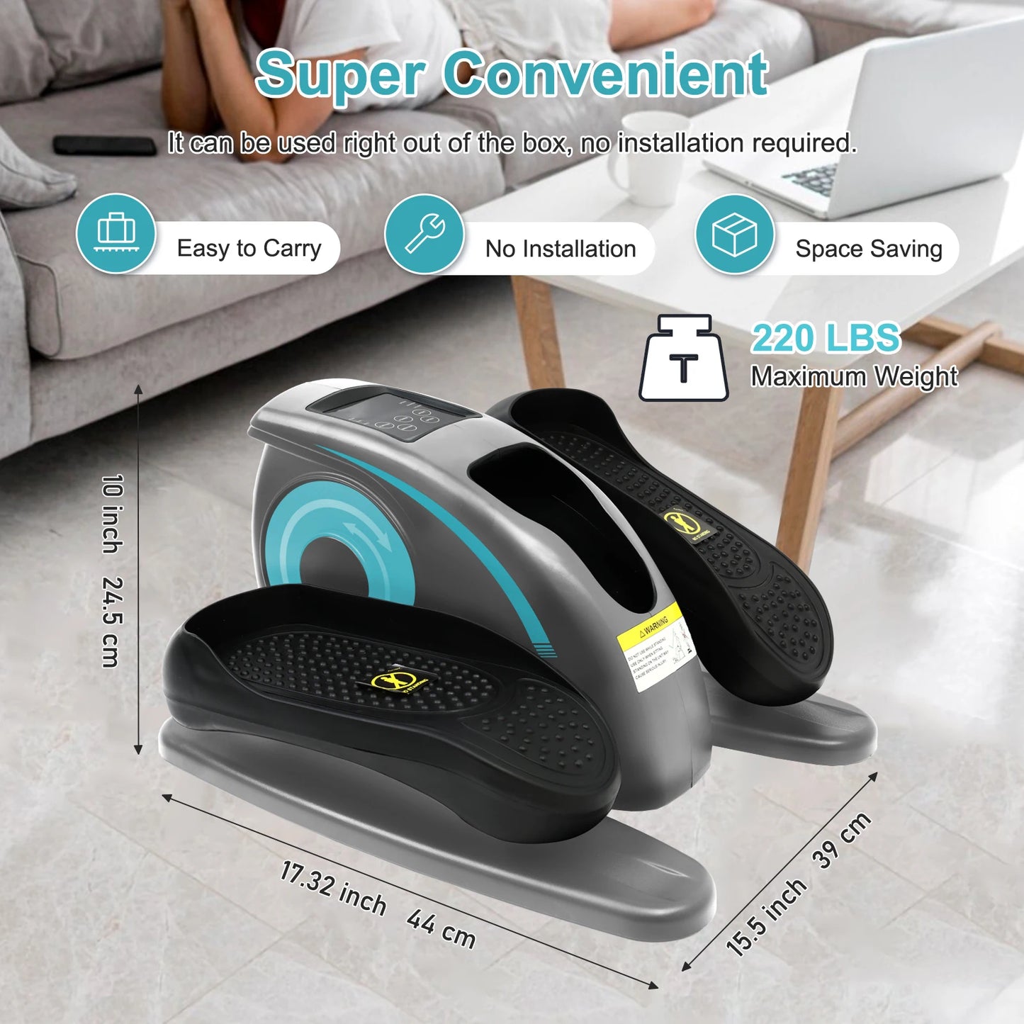 Electric Elliptical Machine Pedal Exerciser Under Desk Touch Screen 5-Speed Portable Trainer Home Office For Adults Seniors