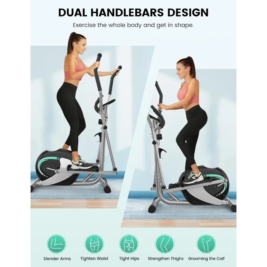 Hyperquiet elliptical machine for home fitness with compact design 8level adjustable resistance 6KG flywheel pulse sensor and L