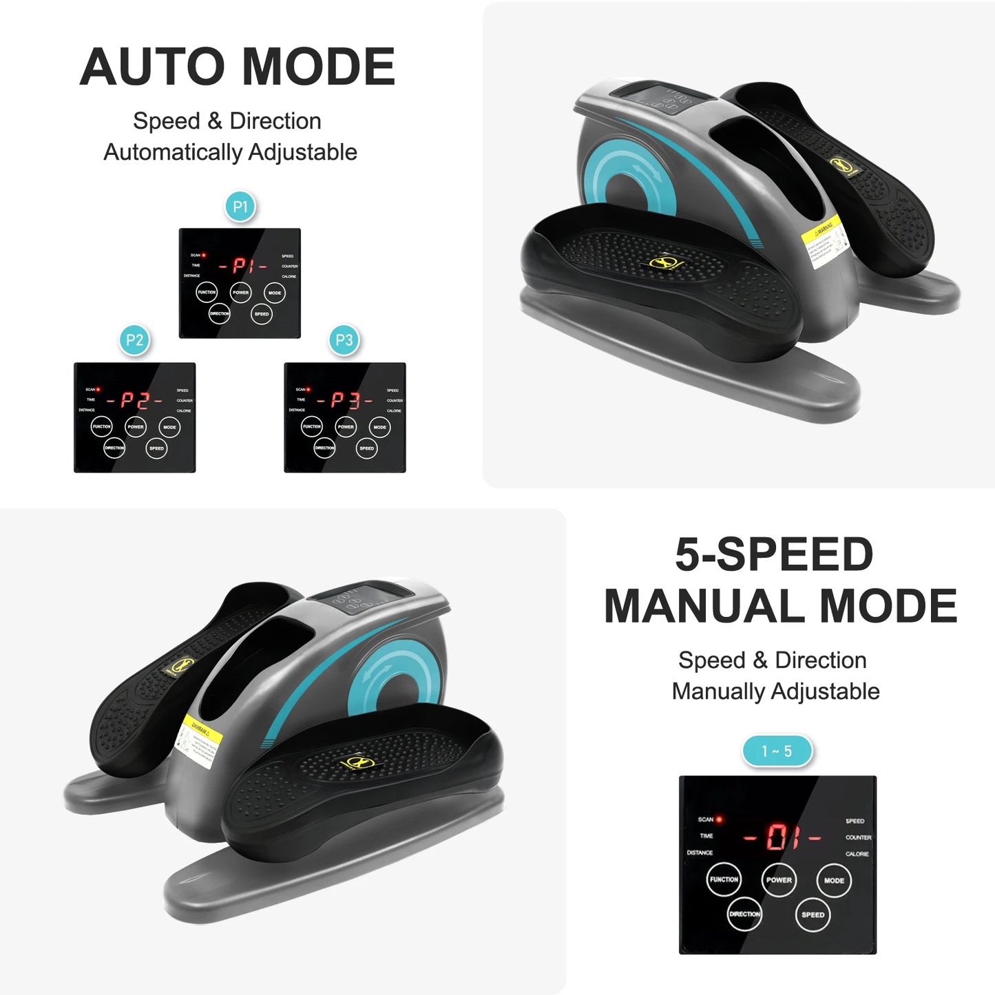 Electric Elliptical Machine Pedal Exerciser Under Desk Touch Screen 5-Speed Portable Trainer Home Office For Adults Seniors