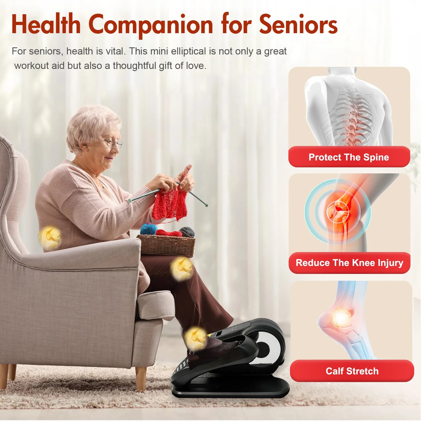 Under Desk Elliptical Electric Machine Portable Ellipse Leg Exerciser as Seen on TV with Remote LCD Display Quiet Seated Pedal