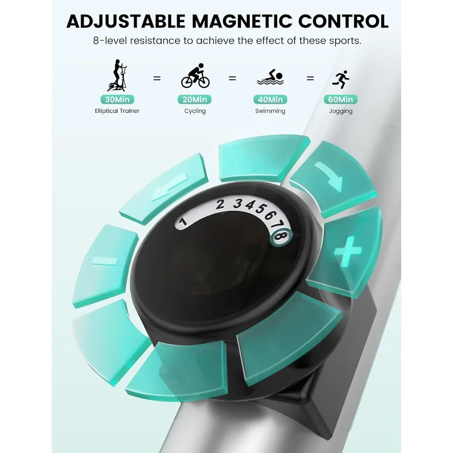 Hyperquiet elliptical machine for home fitness with compact design 8level adjustable resistance 6KG flywheel pulse sensor and L