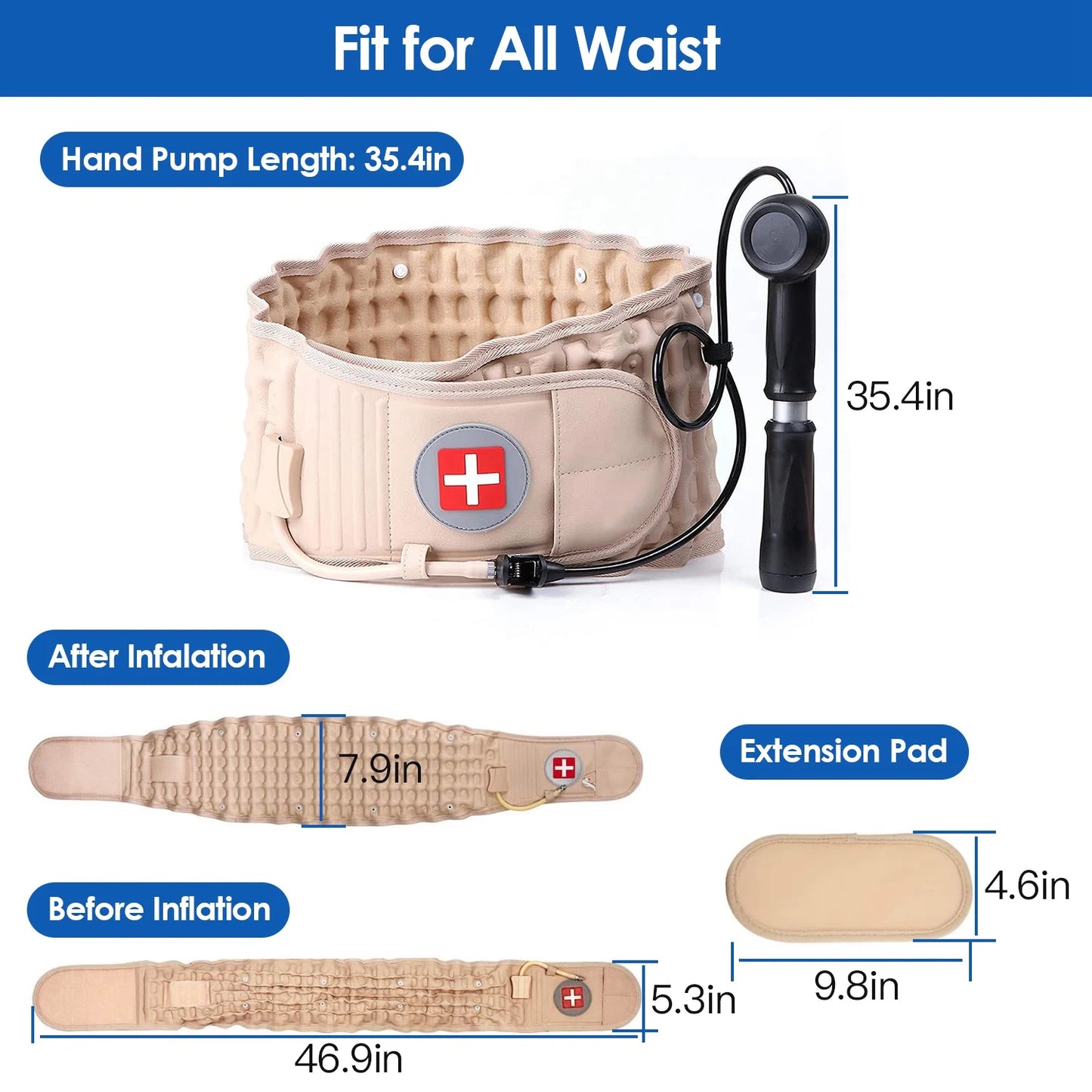 Decompression Lumbar Support Belt Adjustable Inflatable Waist Belt Supports Lumbar Traction to Relieve Back Pain Massager Unisex