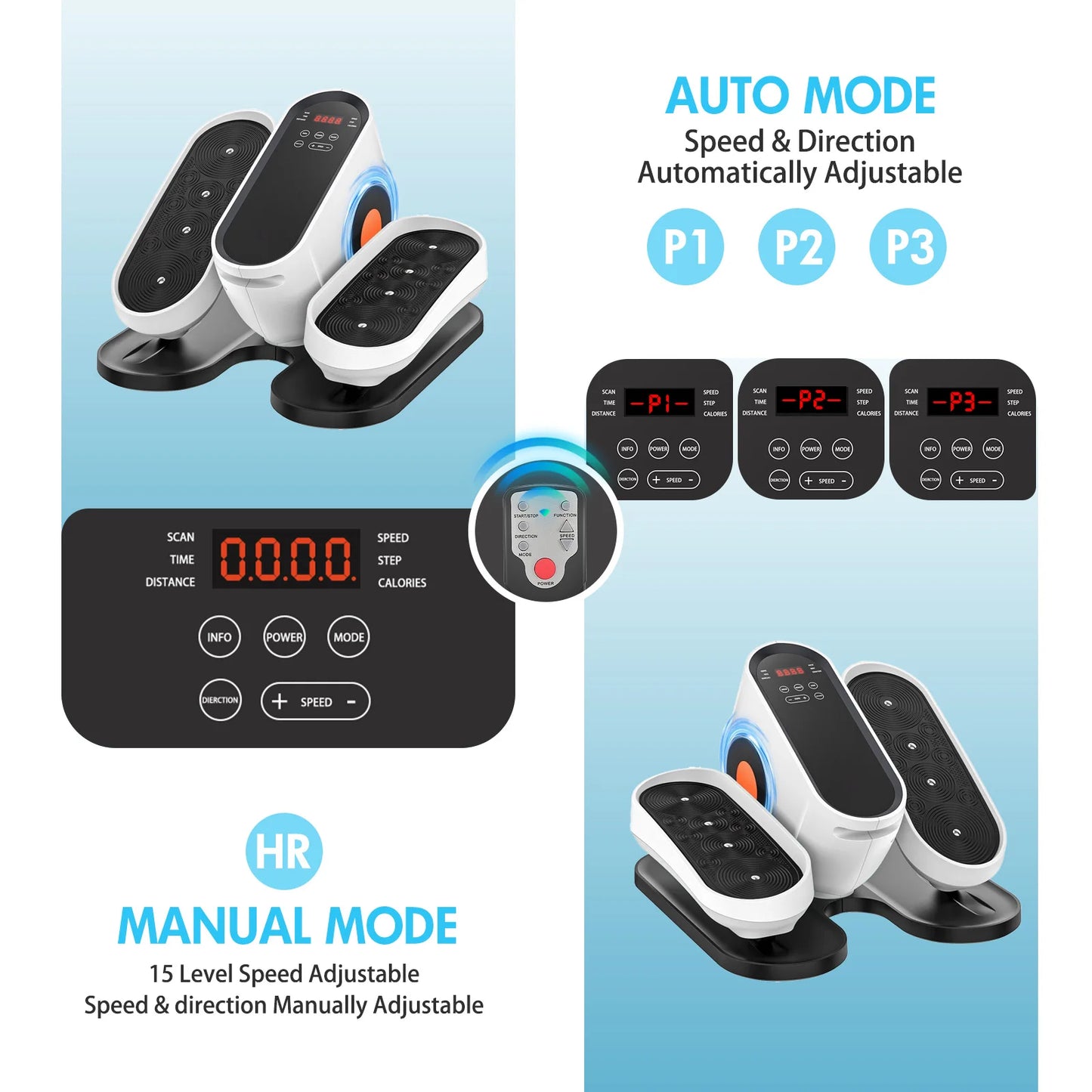 Portable Under-Desk Elliptical Machine 15-Speed Electric Seated  Pedal Exerciser 5 Automatic Modes for Leg Fitness Equipment